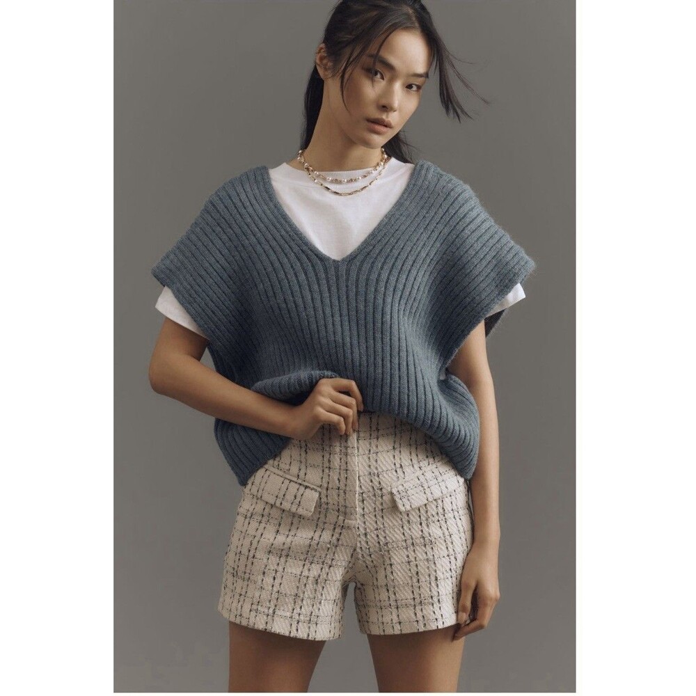 Anthropologie Pilcro Boxy Tee & Ribbed Sweater Vest Twofer Size XS Blue NWT